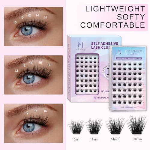 JoMay Self Adhesive Lash Clusters 10-16mm, Press On Lashes No Glue Needed, Strong Hold Natural Wispy Look, Beginner Friendly for Daily Wear & Sensitive Eyes - Thumbnail 6