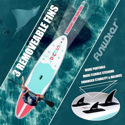 FunWater Inflatable Stand Up Paddle Board 10'6"/11"/11'6" Paddle Board for Adults & Youth, Paddleboards Inflatable with Premium SUP Accessories, Wide Stable, Non-Slip Comfort Deck (White/Pink/Blue) - Thumbnail 6