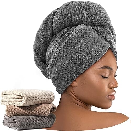 Umisleep 3 Pack Microfiber Hair Towel Wrap for Curly Hair, Super Absorbent Hair Drying Towel for Women, Kids, Hair Care Accessories, Hair Turban for Wet Hair (Grey, Camel, Brown) - Image 1