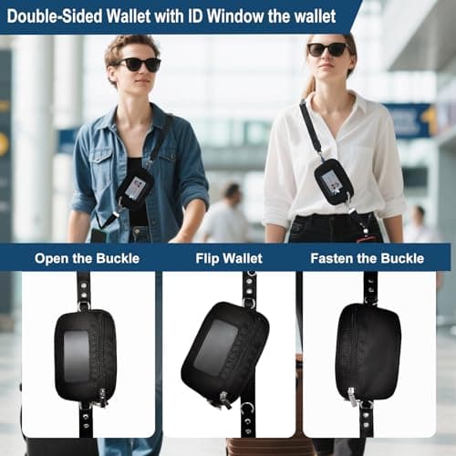 XC-Kluyr Clip&Go Strap for Phone with Wallet Crossbody Detachable Zippered Pouch&Phone Lanyard,RFID IDWindow & Card Slots (Black Fabric) - Thumbnail 5