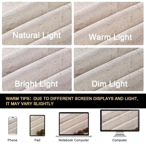 PrinceDeco Natural Linen Curtains 100% Blackout Linen Curtains for Bedroom Full Blackout Curtains 84 Inches Long Living Room Thermal Insulated Light Blocking Curtain Drapes White Backing, 2 Panels - Thumbnail 5