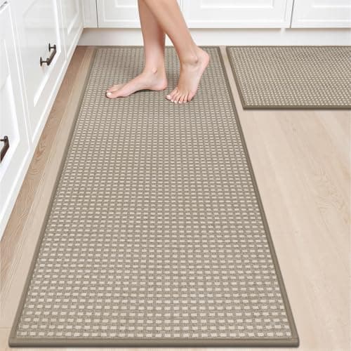 HEBE Kitchen Rugs Sets of 2 Non Slip Washable,20"x59"+20"x32" Cushioned Rubber Kitchen Mats for Floor,Stain Resistant Kitchen Carpet Runner Rug for Hallways, Front of Sink, Laundry