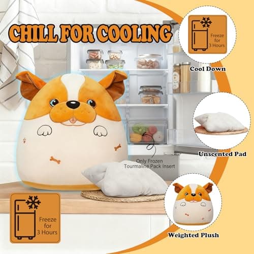 NIUBEHOHO Weighted Heating Bulldog Stuffed Animals - 16 Inch Big Weighted Dog Plush Puppy Pillow Unscented Heating and Cool Animal Pad Plushies on Sofa Pillow Warmth Gift for Kid Teen Adult 4.5Lbs - Thumbnail 5