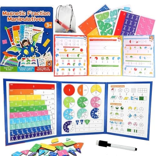 Magnetic Fraction Educational Puzzle, Magnetic Fraction Demonstration Book with Fraction Tiles & Circles, Math Manipulatives for Elementary School, Math Learning Skills for Kids - Image 1