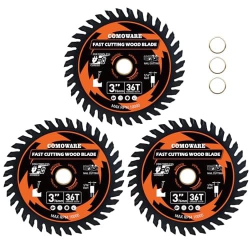 COMOWARE 3 Inch Circular Saw Blade 3 PCS, 36T ATB Circular Saw Blade, 7/16" Arbor 3/8“ Bushing, TCT Carbide-Tipped, Teflon Anti-Stick, Miter Saws Blades for Wood, Laminate, Plywood & Hardwoods - Image 1
