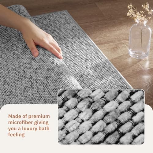 PADOOR Thin Bathroom Runner 17"x59", Braided Bath Mats for Bathroom fits Under Door, No-Slip Rubber Bath Rugs, Machine Washable & Quick Dry Absorbent Bath Mat (Grey) - Thumbnail 5