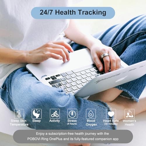 POBOVi Ring OnePlus - Ultra-Thin Titanium Smart Ring - 7 Days Battery Life - Fitness/SPO₂/Stress/HR/Sleep Skin Temperature Tracker - No App Fee - iOS&Android Compatible (Silver,Size 11) - Thumbnail 4