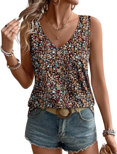WIHOLL Women's Clothes Spring Fashion Boho Tops Beach Tank Tops Vacation Summer Outfits Cruise Resort Wear Cute Multicolor XL - Image 1