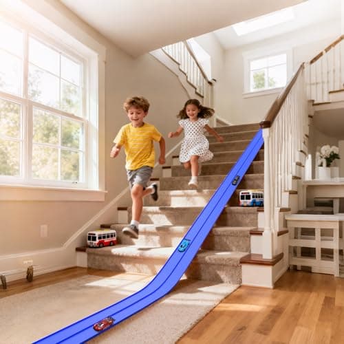 Flex Race Track 16 Ft with Start Gate Accessories Compatible with Diecast 1/64th Cars, Flexible Car Track Toys for Ages 3+ Kids Toddlers Roll Out Portable Racetrack (Blue) - Thumbnail 6