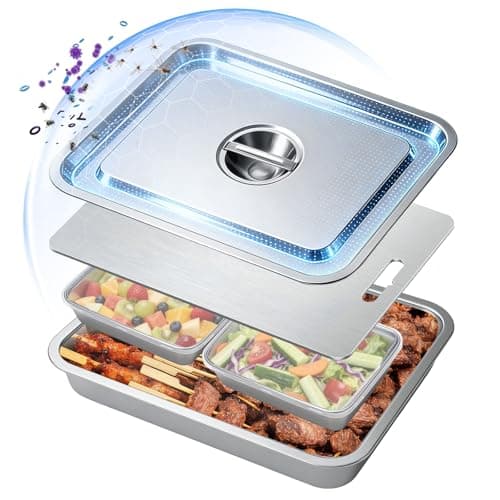 7-in-1 Stainless Steel Grill Prep Trays & Carry System, Large Lidded Marinating Containers with Cutting Board & 2 Food Storage Containers with Lids, Stackable BBQ Grill Accessories for Outdoor Cooking - Image 1