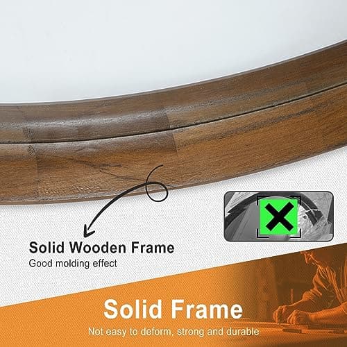 FRUMENSHIP Round Wood Frame Mirror 28 Inch, Brown Wall Circle Mirror for Bathroom, Nursery, and Wall Decor - Thumbnail 3