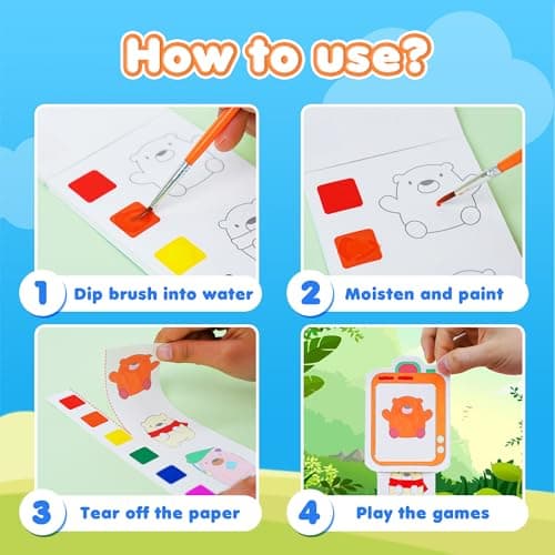 YPLUS Pocket Paint with Water Book for Toddler, Art Activities Craft Toys Watercolor Painting Paper for Kids,Gift for Kids Ages 1-3, 2-4, 4-6,Drawing with Brush- 4 Pack - Thumbnail 2