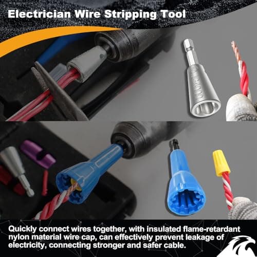 Wire Stripper Tool for American Wire Gauge 8-10-12-14 - EXFEIN Wire Stripping Tool & Wire Twisting Connector Set, Automatic Wire Stripper Cable Wire Connector Toolbox - Thumbnail 6
