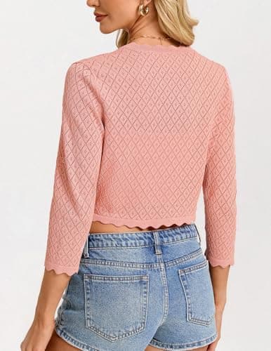GRACE KARIN 3/4 Sleeve Cardigan for Women Lightweight Summer Sweater Open Front Knit Bolero Shrugs for Dresses(Pink,2XL) - Thumbnail 5