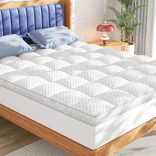 BEDELITE Queen Mattress Topper 3 Inch Thick Mattress Pad, Plush Pillow Top Bed Cover with Elastic Deep Pockets Up to 6-24 Inch for Pressure Relief, Shredded Memory Foam Filling (White) - Image 1
