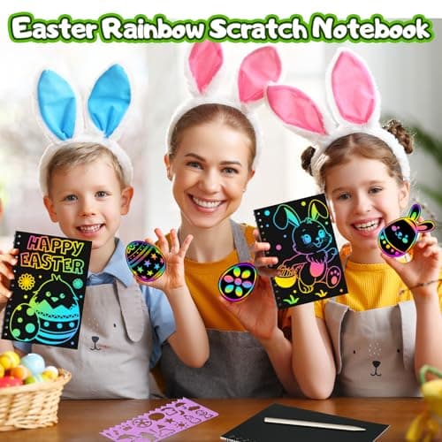 FEREDO KIDS Party Favors for Kids: 24 Pack Easter Rainbow Scratch Art Notebook Classroom School Supplies Bulk for Girls Boys Goodie Bags Stuffers, Return Gifts for Birthday Party Gift Kid Crafts - Thumbnail 5