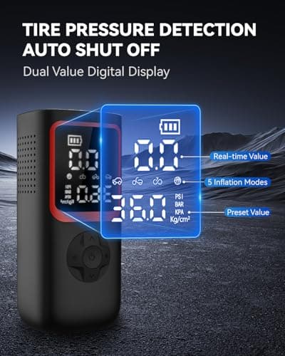 Tire Inflator Portable Air Compressor - 150PSI Portable Tire Inflator with Pressure Gauge, 4X Faster Portable Air Compressor for Car Tires, Air Pump with LED Light for Car, Motorcycle, Bike - Thumbnail 5