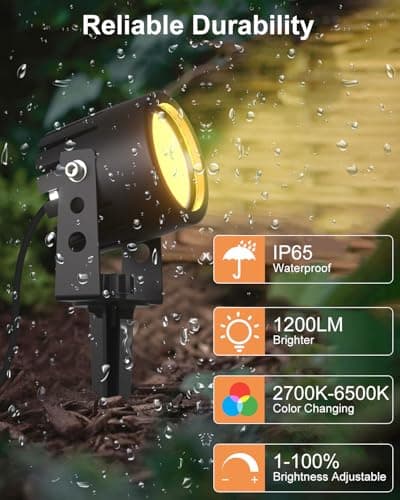 Ligency Spotlight Outdoor Smart Low Voltage Landscape Lights, 2 Pack Outdoor Spot Lights IP65 Waterproof RGBW Color Changing Spotlights for Yard Garden, 28.8Ft - Thumbnail 3
