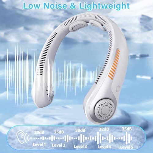 Portable Neck Fan Rechargeable, 5 Speeds, Lightweight, Long Lasting, Battery Operated All-Around Cooling Quiet Personal Fans for Travel, Camping, Birthday Valentines Day Gifts for Women Men Mom Dad - Thumbnail 5