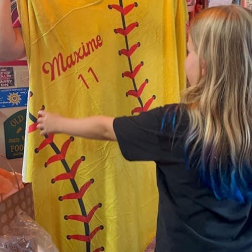 ROSLILY Personalized Softball Hooded Blanket Game Day Custom Hooded Fleece Blanket with Name Softball Wearable Throw Blanket University Team Blanket Gift for Sports Fans Kids Adult Graduation, Yellow - Thumbnail 3
