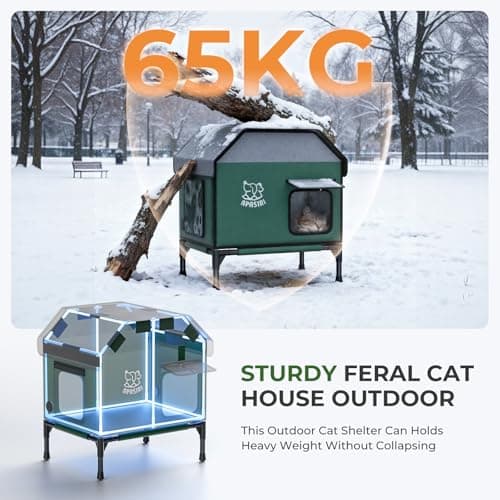 Apasiri Heated Outdoor Cat House for Winter: Insulated with Heating Pad, Indestructible Weatherproof Winter Shelter, Elevated Support to Keep Interior Dry for Stray Cats, Small - Thumbnail 4