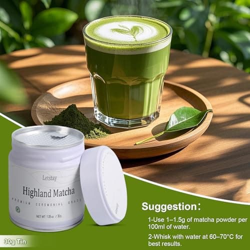 Letstay Matcha, Matcha Powder Ceremonial Grade Highland Matcha Tea Organic Matcha Green Tea - Premium 1st Harvest - Zero Sugar, Halal Certified & SGS Certified & FSSC 22000, 30g (1.06oz) Tin - Thumbnail 6