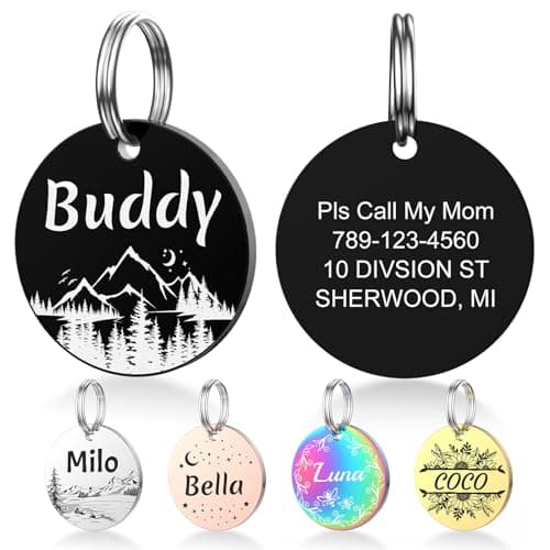 YEHANTI Dog Tags Personalized for Pets with Name Pattern Art Design - Engraved with Laser - Stainless Steel Cats Dogs ID Tags - Stylish Dog Collar Accessories (Round) - Image 1