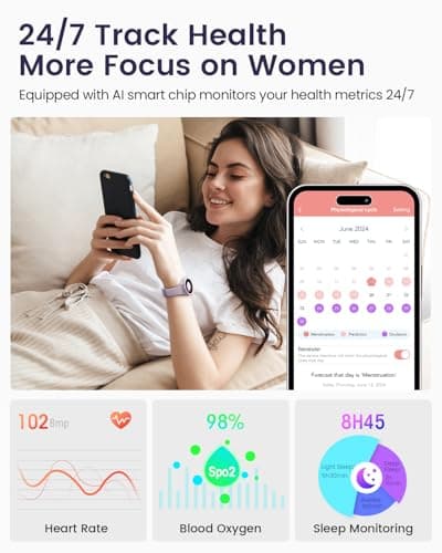 Smart Watches for Women(Answer/Make Calls), 1.27'' AMOLED Screen Activity Trackers with Heart Rate/Sleep/SpO2 Monitor, Smartwatch for iPhone/Samsung/Android,120+ Sport IP68 Fitness Watch 2Bands Violet - Thumbnail 3
