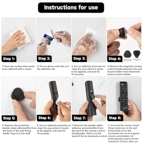 JUMEIHUI Magnetic Remote Control Holder Wall Mount, [Upgraded with Adhesion Promoter] TV Remote Holder Organizer for Bed Headboard & Nightstand, No Drill Sticky Remote Caddy for Roku (Black, 6 Pack) - Thumbnail 4