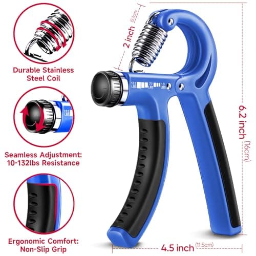 Hand Grip Strengthener Workout Kit (5 Pack) FitBeast Forearm Grip Adjustable Resistance Hand Gripper, Finger Exerciser, Finger Stretcher, Grip Ring & Stress Relief Grip Ball for Athletes (Navy Blue) - Thumbnail 2