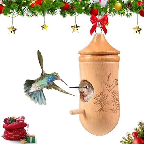 Hummingbird House, Solid Wood Hummingbird Houses for Outside-Exquisitely Handcrafted Birdhouse with Ribbon and String Hanging Kit, Durable Garden Decor, Perfect Gardening Gift(Style-E, 1 Pack) - Image 1