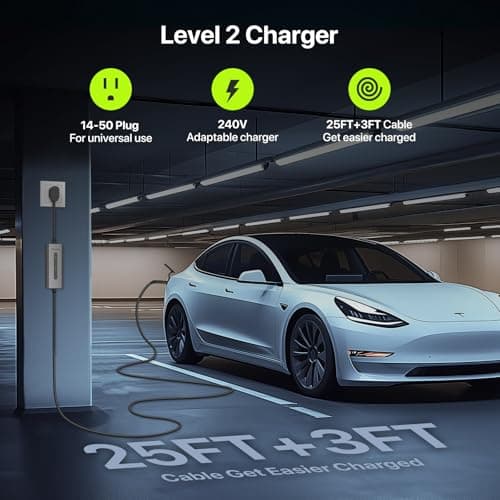 FlowGo Tesla Charger 40A Level 2 EV Charger NACS 240V with 14-50 Plug 25 FT Cable 9.6KW Portable Tesla Charging Equipment 15-40 Amps Adjustable Current Mobile Electric Car Chargers for Model 3/S/Y - Thumbnail 2