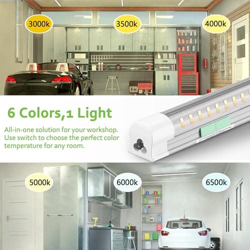 Zi-ZOHNSON 6 Pack Dimmable 4 Foot Led Shop Light,30W 3900LM 3000-6500K Tunable,T8 Integrated LED Tube Light,Clear Cover Linkable Shop Lights for Workshop,Garage,Basement,Supermarket,Barn - Thumbnail 6
