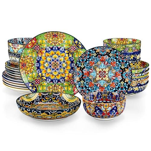 vancasso 24 Pieces Dinnerware Sets, Plates and Bowls Set, Porcelain Dishes Set for 6, Microwave and Dishwasher Safe, Scratch Resistant, Bohemian Style Dining Ware Service for 6, Series SIMI - Image 1
