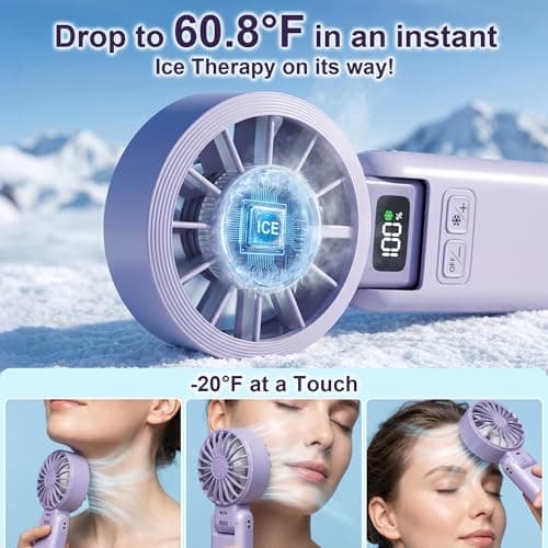 Husdensky Portable Fan Handheld with Ice Cooling Rechargeable 5.5m/s Speed - Thumbnail 2