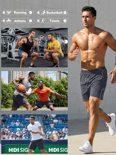 3rd hill Men's 7 inch Running Shorts with Zipper Pockets Quick Dry Athletic Gym Workout Shorts Lightweight Deep Grey XL - Thumbnail 3