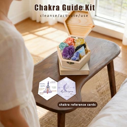 MYDAYS&DESIGN 7 Chakra Healing Crystals Set for Meditation Yoga Reiki, Amethyst Cluster, Lapis Lazuli, Opal, Green Aventurine, Citrine, Sunstone, Black Tourmaline with Wooden Gift Box and Guidebook - Thumbnail 4
