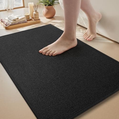 MontVoo Bath Mat Rug-Ultra Thin Non Slip Bath Mats for Bathroom Mat Quick Dry, Rubber Backing Washable Bathroom Rugs Fit Under Door, Absorbent Bath Rugs for Floor,17"x24",Black - Image 1