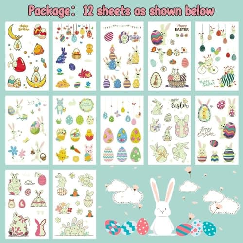 Partywind 132 PCS (12 Sheets) Luminous Easter Temporary Tattoos for Kids Basket Stuffers, Glow Easter Decorations Party Favors Supplies Essentials, Easter Games for Toddlers Boys Girls - Thumbnail 3