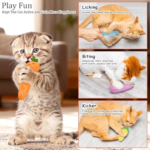 ETEKYER Catnip Cat Toys, 5 Pack, Plush Cat Nip Toys for Indoor Kitten Kitty, Interactive Cat Kicker Chew Safe Teeth Cleaning Toys, Fun Vegetable Shape - Thumbnail 5