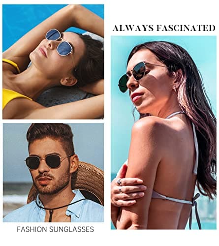 KALIYADI Sunglasses for Women and Men, Polarized Square UV Protection, Trendy Metal Frame Hexagon Sunglasses (Silver Frame Silver Lens) - Thumbnail 2