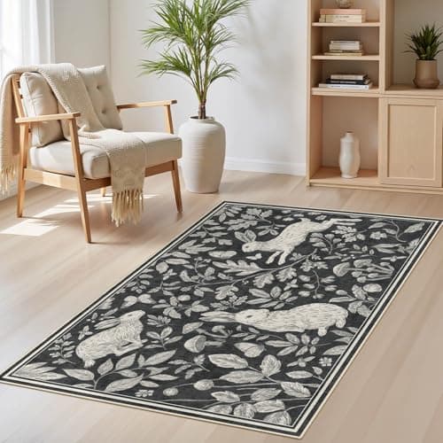 Vintage Living Room Area Rug 3x5 - Large Soft Washable Oriental Traditional Distressed Farmhouse Rugs for Bedroom - Indoor Floor Accent Carpet for Home Office House Decor -Easter Dark Gray - Image 1