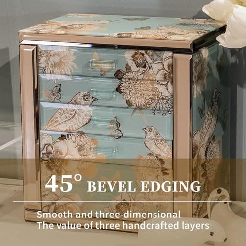 Palinna Glass Jewelry Box, 5-Layer Storage Case,Jewerly Boxes for Women Girls,Jewelry Gift Decorative Boxes, Art Painting Tabletop Ornament Organizer For Earring Necklace Watch Valentine's Day Gifts - Thumbnail 6