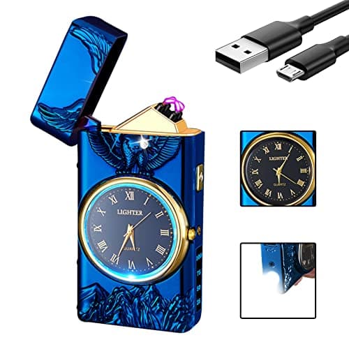 RSBYE Watch Electric Dual Arc Plasma Lighter, USB Rechargeable With Battery Display, Clock & Flashlight - Unique Gift for Men and Women (Eagle Blue) - Image 1
