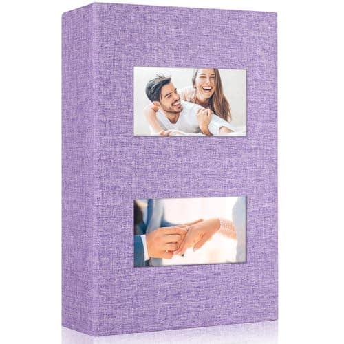 MSTONAL Photo Album 4x6 300 Pockets for Wedding Gifts, Linen Hardcover Memory Book with Front Window for Family Anniversary School Baby Travel Pictures Holds 300 Horizontal Photos, Purple