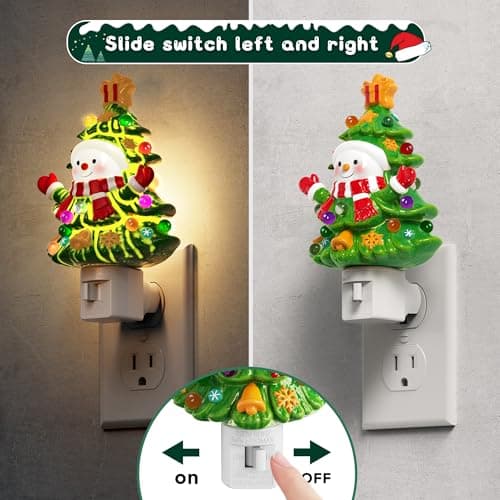 L LOHAS LED Christmas Tree & Snowman Night Light, 3000K Warm White Plug-In Night Light, Cute Resin Holiday Decor with 360° Rotatable Plug for Kids Room, Party & Home, 1 Pack - Thumbnail 3