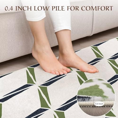 GEMBED Washable 6x9 Area Rug - 0.4 Inch Thick Soft Non Slip Geometric Modern Foldable Machine Washable Rug for Living Room Bedroom Home Office - Green, 6'x9' - Thumbnail 3