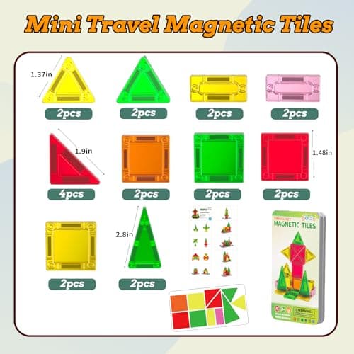 SKTMYY Mini Magnetic Tiles,Travel Magnetic Tiles with Iron Box,Car Airplane Travel Essentials for Kids Ages 3+,Creative STEM Magnet Toys Birthday Gift for Boys & Girls - Thumbnail 6