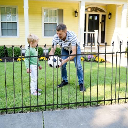 Decorative Metal Garden Fence，(12 Panels+ 13 Posts), 24 ft(W) x 24 in(H), Small Metal Border Fence, Classic Roman Column Decoration, Garden and Lawn Landscape Fence, Black Animal Fence - Thumbnail 5