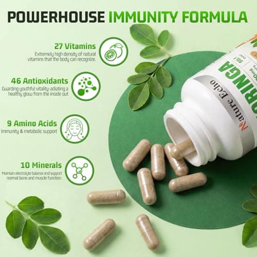 Nature Echo Moringa Capsules 1000mg, 50:1 High Potency Extract- Superfood Supplement - Vegan, Non-GMO, Gluten Free - 120 Capsules - Thumbnail 4